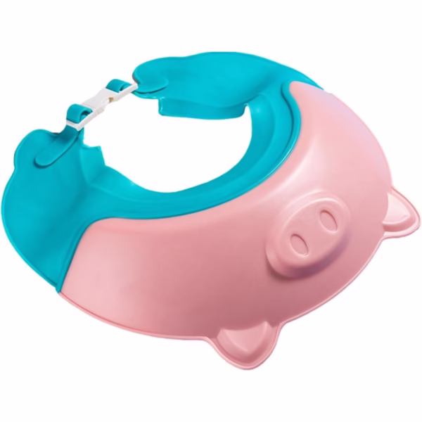 Viziera de Protectie Baie Pentru Copii, Fippy, Model Purcelus, Dimensiune ajustabila, Durabil, Usor de curatat, Impotriva Samponului, pentru Ochi si Urechi, TPE+PP, 23x23 cm, Roz - imagine 6