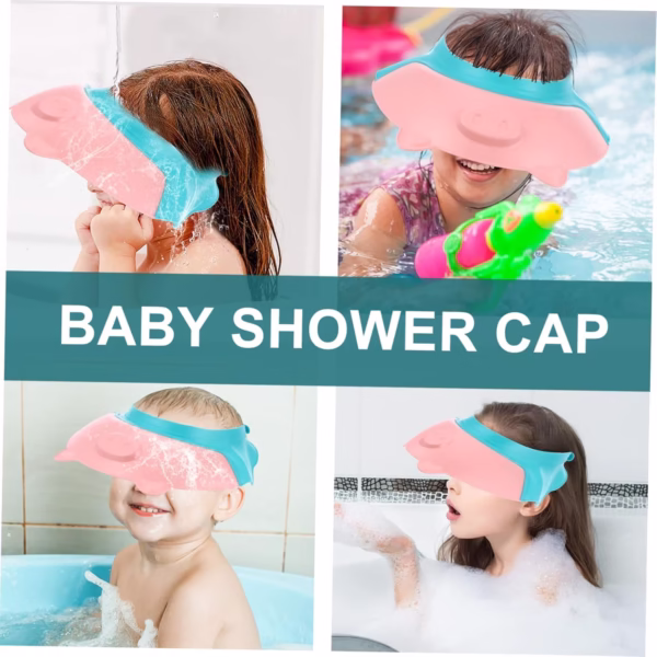 Viziera de Protectie Baie Pentru Copii, Fippy, Model Purcelus, Dimensiune ajustabila, Durabil, Usor de curatat, Impotriva Samponului, pentru Ochi si Urechi, TPE+PP, 23x23 cm, Roz - imagine 11