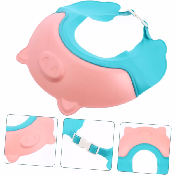 Viziera de Protectie Baie Pentru Copii, Fippy, Model Purcelus, Dimensiune ajustabila, Durabil, Usor de curatat, Impotriva Samponului, pentru Ochi si Urechi, TPE+PP, 23x23 cm, Roz - imagine 12