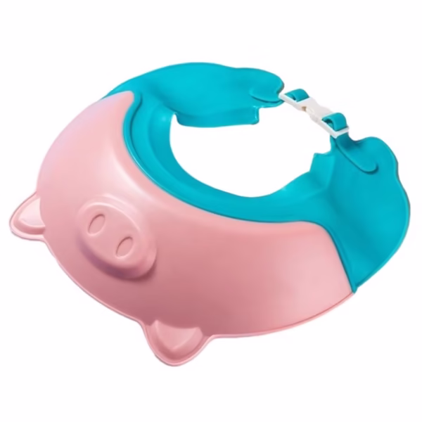 Viziera de Protectie Baie Pentru Copii, Fippy, Model Purcelus, Dimensiune ajustabila, Durabil, Usor de curatat, Impotriva Samponului, pentru Ochi si Urechi, TPE+PP, 23x23 cm, Roz - imagine 1