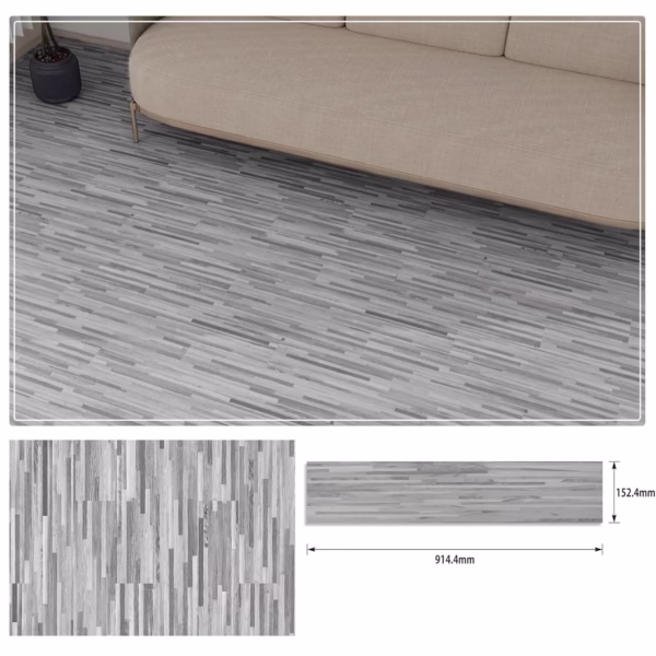 Set 36 Placi Autoadezive pentru Pardoseala, Flippy, din PVC, Impermeabil, Ignifug, Usor de Curatat, Dimensiune Placa 91.44 x 15.24 cm, Grosime 1.5 mm, Acoperire 5 m2, Model 4, Gri - imagine 2