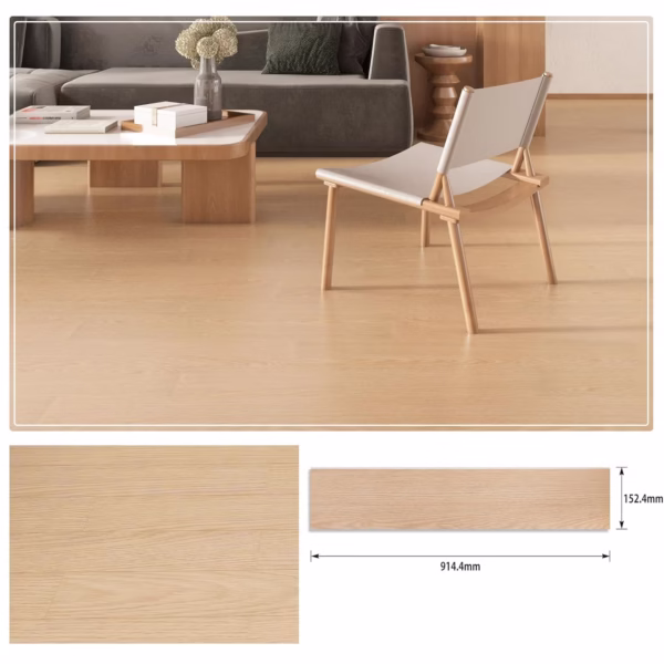 Set 36 Placi Autoadezive pentru Pardoseala, Flippy, din PVC, Impermeabil, Ignifug, Usor de Curatat, Dimensiune Placa 91.44 x 15.24 cm, Grosime 1.5 mm, Acoperire 5 m2, Model 9, Bej - imagine 2