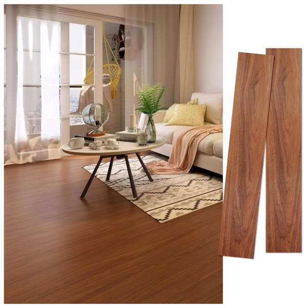 Set 36 Placi Autoadezive pentru Pardoseala, Flippy, din PVC, Impermeabil, Ignifug, Usor de Curatat, Dimensiune Placa 91.44 x 15.24 cm, Grosime 1.5 mm, Acoperire 5 m2, Model 8, Caramiziu - imagine 3