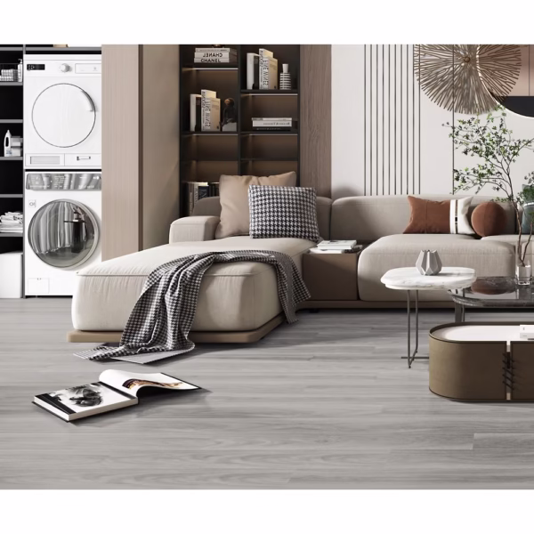 Set 36 Placi Autoadezive pentru Pardoseala, Flippy, din PVC, Impermeabil, Ignifug, Usor de Curatat, Dimensiune Placa 91.44 x 15.24 cm, Grosime 1.5 mm, Acoperire 5 m2, Model 1, Gri - imagine 6