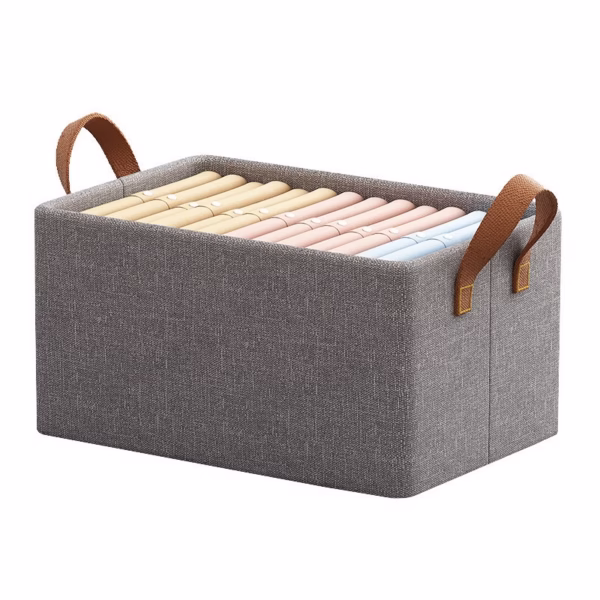 Cutie de Depozitare Tip Cos, Flippy, Material Textil, Pliabila, 47x28x20 cm, 35 l, Cadru Metalic, cu Manere, Maro - imagine 1