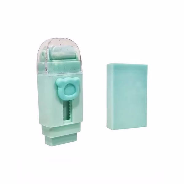 Radiera Retractabila, Flippy, Model Ursulet, Reglare Push-Pull, Radiera de tip Push, Doua Radiere de Rezerva in set din Cauciuc, Verde deschis - imagine 4