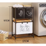 Cos de Rufe, Flippy, cu 2 Etaje, Flippy, 3 Cosuri, Cadru de Otel Inoxidabil, 97x28x57 cm, Negru - imagine 2