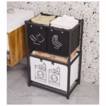 Cos de Rufe, Flippy, cu 2 Etaje, Flippy, 3 Cosuri, Cadru de Otel Inoxidabil, 97x28x57 cm, Negru - imagine 6
