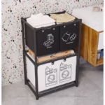 Cos de Rufe, Flippy, cu 2 Etaje, Flippy, 3 Cosuri, Cadru de Otel Inoxidabil, 97x28x57 cm, Negru - imagine 7