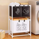 Cos de Rufe, Flippy, cu 2 Etaje, Flippy, 3 Cosuri, Cadru de Otel Inoxidabil, 97x28x57 cm, Alb - imagine 2