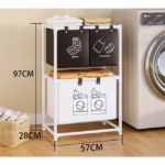 Cos de Rufe, Flippy, cu 2 Etaje, Flippy, 3 Cosuri, Cadru de Otel Inoxidabil, 97x28x57 cm, Alb - imagine 3