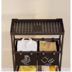 Cos de Rufe, Flippy, 3 Rafturi, 3 Cosuri, Cadru de Otel Inoxidabil, 123x28x57 cm, Negru - imagine 5