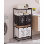 Cos de Rufe, Flippy, 3 Rafturi, 3 Cosuri, Cadru de Otel Inoxidabil, 123x28x57 cm, Negru - imagine 6