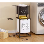Cos de Rufe, Flippy, cu 2 Etaje, 2 Cosuri, Cadru de Otel Inoxidabil, 97x44x31 cm, Negru - imagine 2
