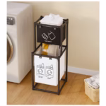 Cos de Rufe, Flippy, cu 2 Etaje, 2 Cosuri, Cadru de Otel Inoxidabil, 97x44x31 cm, Negru - imagine 3