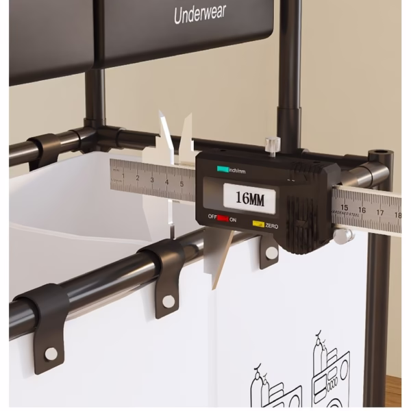 Cos de Rufe, Flippy, cu 2 Etaje, 2 Cosuri, Cadru de Otel Inoxidabil, 97x44x31 cm, Negru - imagine 4