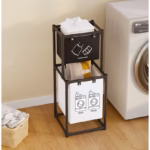 Cos de Rufe, Flippy, cu 2 Etaje, 2 Cosuri, Cadru de Otel Inoxidabil, 97x44x31 cm, Negru - imagine 6