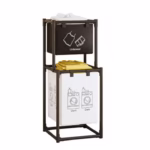 Cos de Rufe, Flippy, cu 2 Etaje, 2 Cosuri, Cadru de Otel Inoxidabil, 97x44x31 cm, Negru