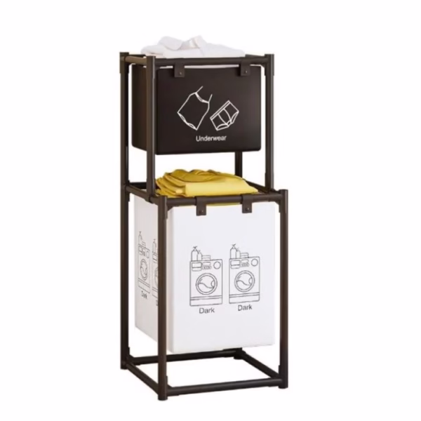 Cos de Rufe, Flippy, cu 2 Etaje, 2 Cosuri, Cadru de Otel Inoxidabil, 97x44x31 cm, Negru - imagine 1