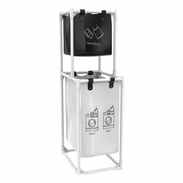 raft-cos-depozitare-haine-murdare-flippy-pentru-baie-cu-2-etaje-2-cosuri-cadru-de-otel-inoxidabil-97-main-67af0a2628152 Cos de Rufe, Flippy, cu 2 Etaje, 2 Cosuri, Cadru de Otel Inoxidabil, 97x44x31 cm, Alb - imagine 1