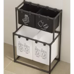 Cos de Rufe, Flippy, cu 2 Etaje, 4 Cosuri, Cadru de Otel Inoxidabil, 97x44x57 cm, Negru - imagine 4