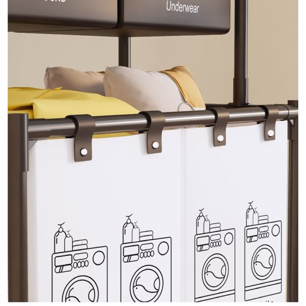 Cos de Rufe, Flippy, cu 2 Etaje, 4 Cosuri, Cadru de Otel Inoxidabil, 97x44x57 cm, Negru - imagine 6