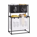 Cos de Rufe, Flippy, cu 2 Etaje, 4 Cosuri, Cadru de Otel Inoxidabil, 97x44x57 cm, Negru