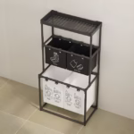 Cos de Rufe, Flippy, 3 Rafturi, 4 Cosuri, Cadru de Otel Inoxidabil, 123x44x57 cm, Negru - imagine 6