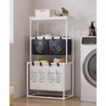 Cos de Rufe, Flippy, 3 Rafturi, 4 Cosuri, Cadru de Otel Inoxidabil, 123x28x57 cm, 123x44x57 cm, Alb - imagine 5