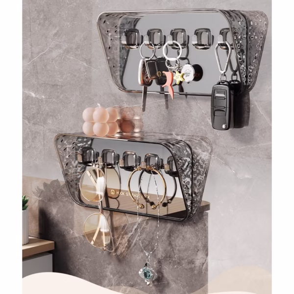 Raft de Depozitare cu Carlig, Flippy, Pentru Chei, Bijuterii, 20.3 x 4.6 x 10.3 cm, Gri - imagine 6