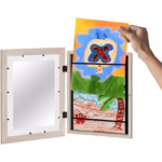 Rama Foto Flippy, din Lemn, cu Spatiu Pentru Depozitare, Pentru Desene si Picturi A4, Sticla Securizata, Rama MDF, Maro - imagine 2