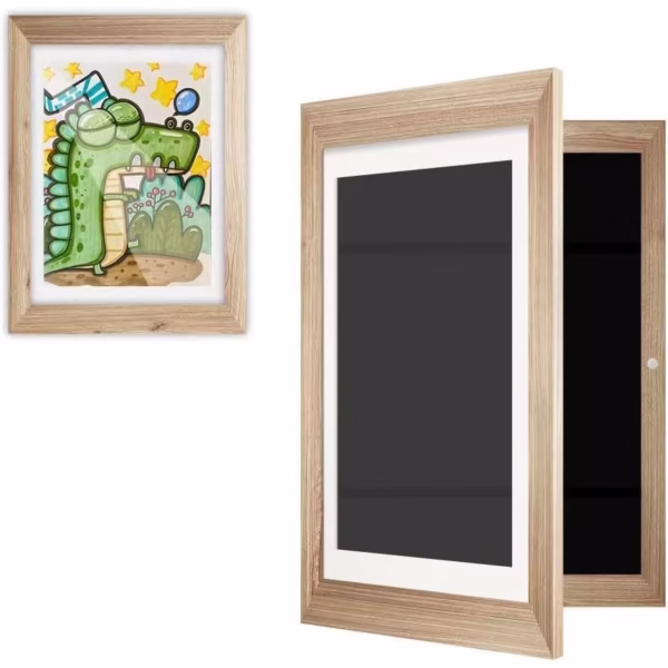 Rama Foto Flippy, din Lemn, cu Spatiu Pentru Depozitare, Pentru Desene si Picturi A4, Sticla Securizata, Rama MDF, Maro - imagine 4