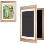 Rama Cutie pentru Foto si Cutie, Flippy, din Lemn, cu Spatiu Pentru Depozitare, Pentru Desene si Picturi A4, Sticla Securizata, 35 x 26 x 4 cm, 530 g, Maro Lemn