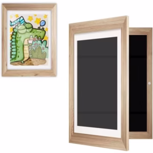 Rama Cutie pentru Foto si Cutie, Flippy, din Lemn, cu Spatiu Pentru Depozitare, Pentru Desene si Picturi A4, Sticla Securizata, 35 x 26 x 4 cm, 530 g, Maro Lemn