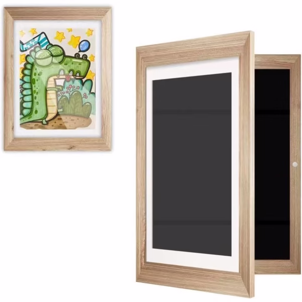 Rama Cutie pentru Foto si Cutie, Flippy, din Lemn, cu Spatiu Pentru Depozitare, Pentru Desene si Picturi A4, Sticla Securizata, 35 x 26 x 4 cm, 530 g, Maro Lemn - imagine 1