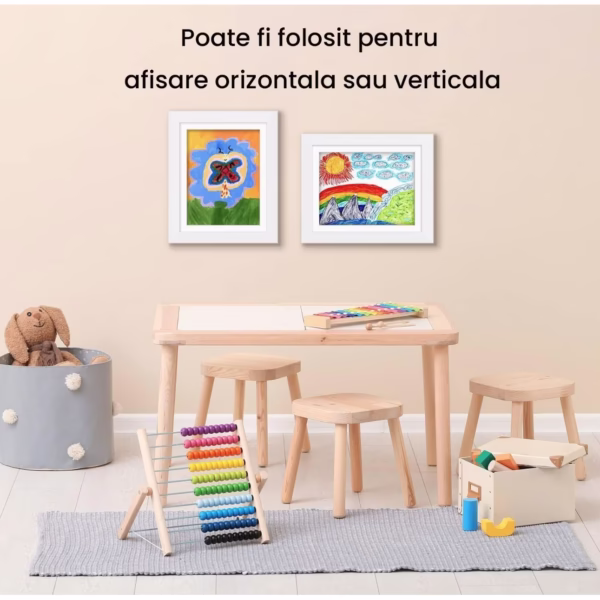 Rama Foto Flippy, din Plastic, cu Spatiu Pentru Depozitare, Pentru Desene si Picturi A4, Sticla Securizata, Alb - imagine 2