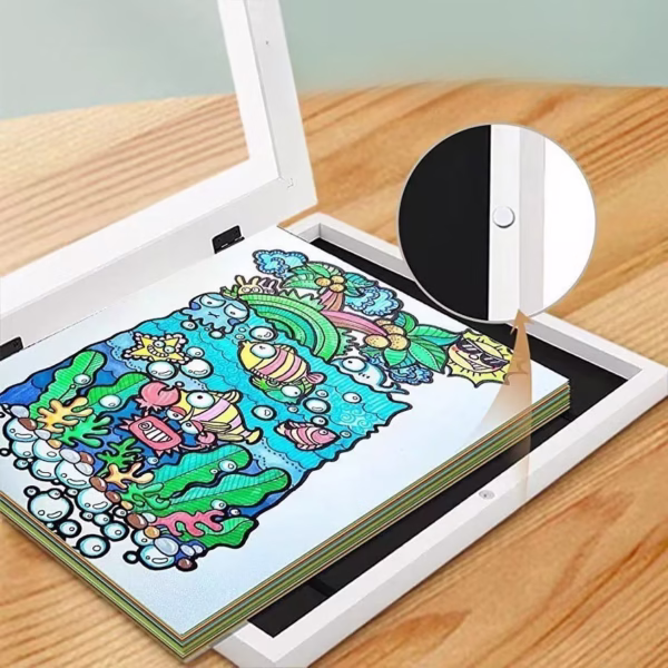Rama Foto Flippy, din Plastic, cu Spatiu Pentru Depozitare, Pentru Desene si Picturi A4, Sticla Securizata, Alb - imagine 4