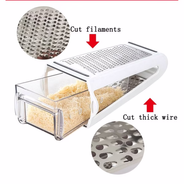 Razatoare de bucatarie cu cutie colectoare Flippy, doua tipuri de lame, carcasa inox si ABS, design practic, alb - imagine 2