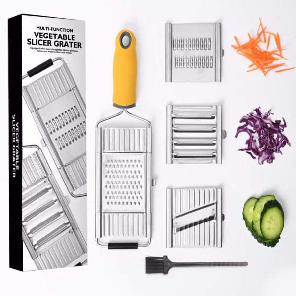 Razatoare multifunctionala Flippy, Inox, 4 tipuri de lame, usor de manevrat, maner din ABS ergonomic,33 x 8.6 cm, periuta curatare inclusa, Lame interschimbabile, Argintiu - imagine 2