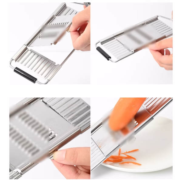 Razatoare multifunctionala Flippy, Inox, 4 tipuri de lame, usor de manevrat, maner din ABS ergonomic,33 x 8.6 cm, periuta curatare inclusa, Lame interschimbabile, Argintiu - imagine 5