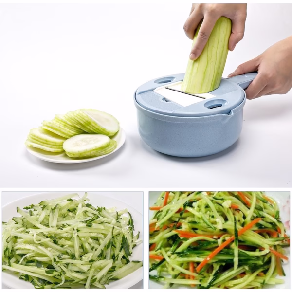 Razatoare multifunctionala Flippy pentru legume, fructe, branzeturi, 10 piese, 27.6x8 cm, albastru - imagine 3