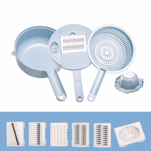 Razatoare multifunctionala Flippy pentru legume, fructe, branzeturi, 10 piese, 27.6x8 cm, albastru - imagine 1