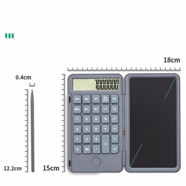 Calculator de Mana Reincarcabil cu Tabla de Scris, Flippy, Calculator Portabil, Ecran LCD, Afisaj cu 12 Cifre, Ecran de 15 cm, Culoare Gri - imagine 2