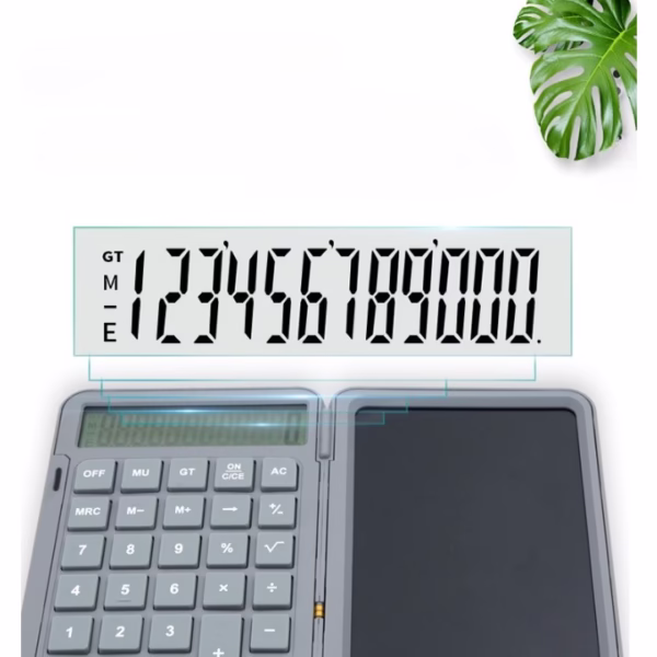 Calculator de Mana Reincarcabil cu Tabla de Scris, Flippy, Calculator Portabil, Ecran LCD, Afisaj cu 12 Cifre, Ecran de 15 cm, Culoare Gri - imagine 4