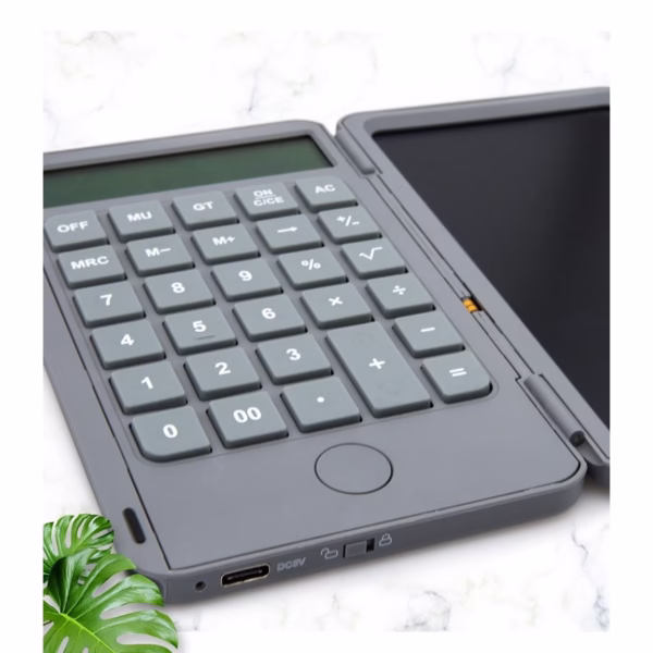 Calculator de Mana Reincarcabil cu Tabla de Scris, Flippy, Calculator Portabil, Ecran LCD, Afisaj cu 12 Cifre, Ecran de 15 cm, Culoare Gri - imagine 6