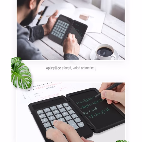 Calculator de Mana Reincarcabil cu Tabla de Scris, Flippy, Calculator Portabil, Ecran LCD, Afisaj cu 12 Cifre, Ecran de 15 cm, Culoare Negru - imagine 5