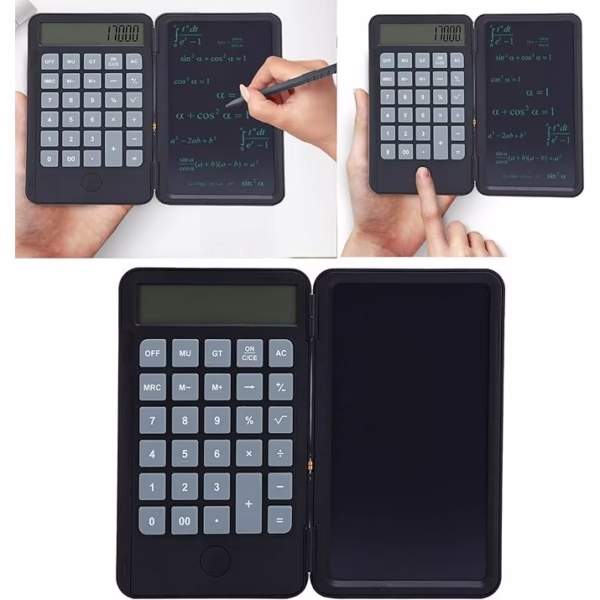 Calculator de Mana Reincarcabil cu Tabla de Scris, Flippy, Calculator Portabil, Ecran LCD, Afisaj cu 12 Cifre, Ecran de 15 cm, Culoare Negru - imagine 6