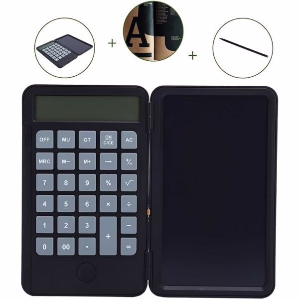 Calculator de Mana Reincarcabil cu Tabla de Scris, Flippy, Calculator Portabil, Ecran LCD, Afisaj cu 12 Cifre, Ecran de 15 cm, Culoare Negru - imagine 9