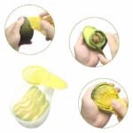 Recipient de Depozitare Avocado 5in1, Flippy, Etans, pentru Frigider, din Plastic, Dispozitiv de Taiat, Curatat, Feliat, 15x4.5x7 cm, Gri - imagine 7