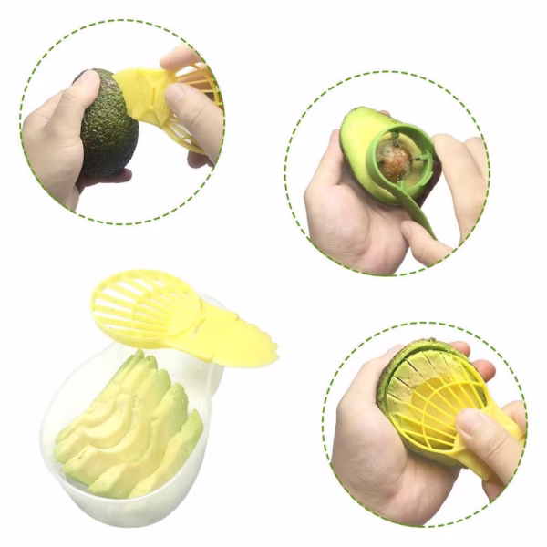 Recipient de Depozitare Avocado 5in1, Flippy, Etans, pentru Frigider, din Plastic, Dispozitiv de Taiat, Curatat, Feliat, 15x4.5x7 cm, Gri - imagine 7